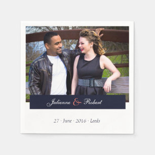 Serviette En Papier Mariage photo bleu marine et corail Cocktail Servi