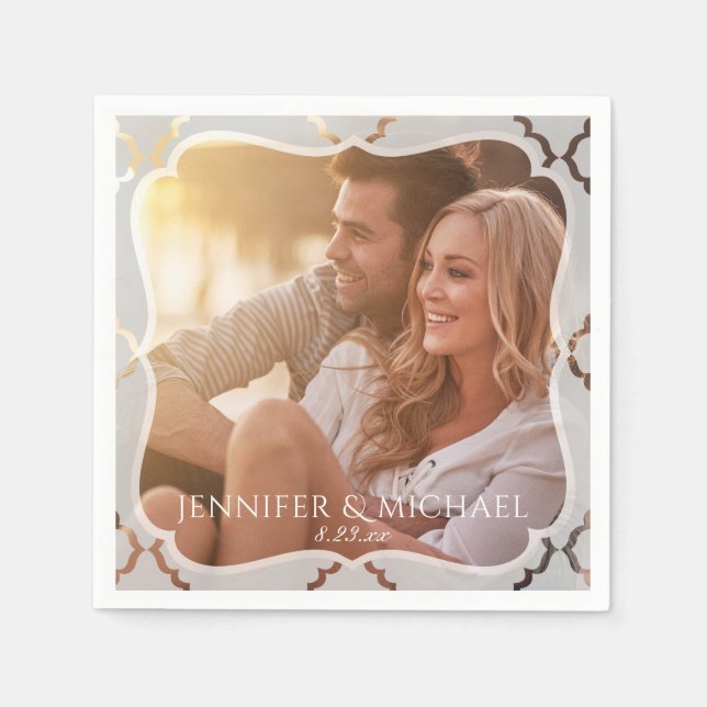 Serviette En Papier Mariage photo Damas en miroir Cocktail serviettes (Devant)