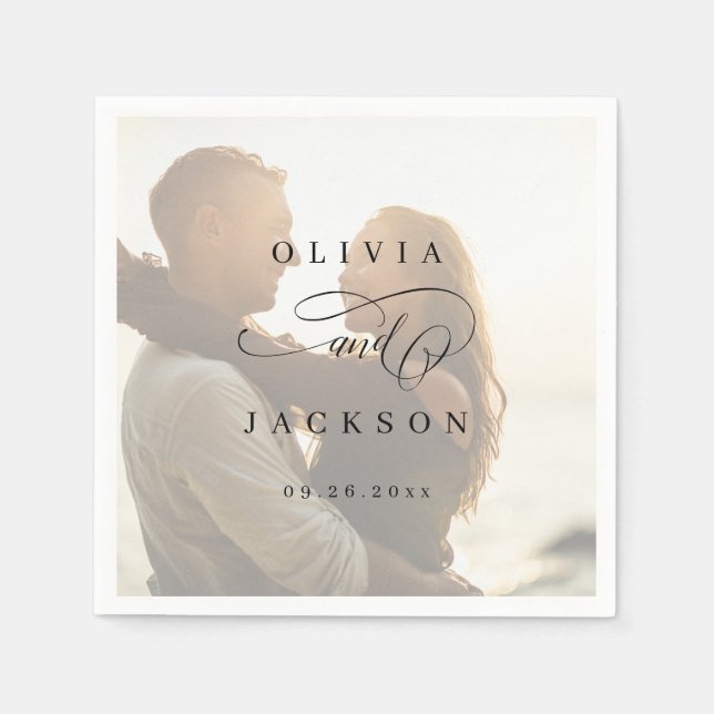 Serviette En Papier Mariage photo de script romantique simple (Devant)