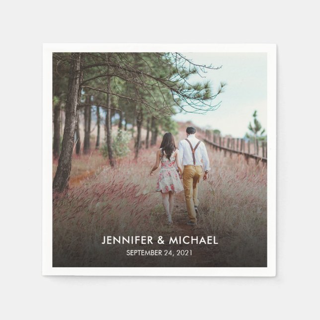 Serviette En Papier Mariage photo marié et marié élégant moderne (Devant)