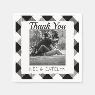 Serviette En Papier Mariage Photo Merci Monogramme B&W Buffalo Check