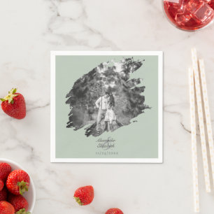 Serviette En Papier Mariage photo moderne Brushstroke   Vert sage