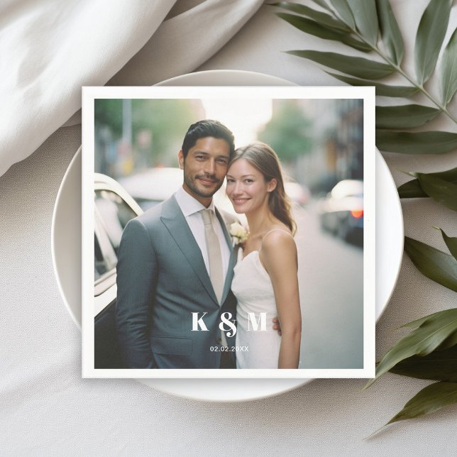 Serviette En Papier Mariage photo monogramme moderne (Créateur téléchargé)