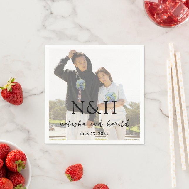 Serviette En Papier Mariage Photo Monogramme Moderne Gras (En situation)