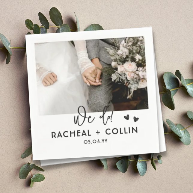 Serviette En Papier Mariage photo personnalisé moderne noir et blanc (Créateur téléchargé)