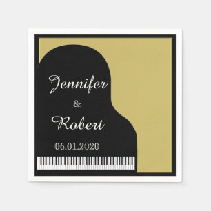 Serviette En Papier Mariage Piano Noir et Or Napkin