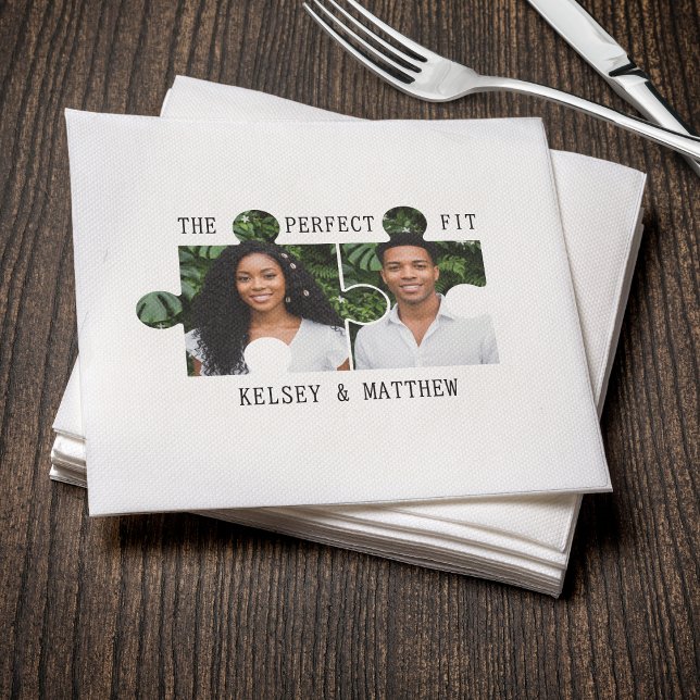 Serviette En Papier Mariage Pièce de Puzzle Photo Ajustement Parfait (Puzzle Piece Photo Perfect Fit Wedding Napkins
)