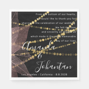 Serviette En Papier Mariage Poème Merci Floral Gold Nom Rose Noir