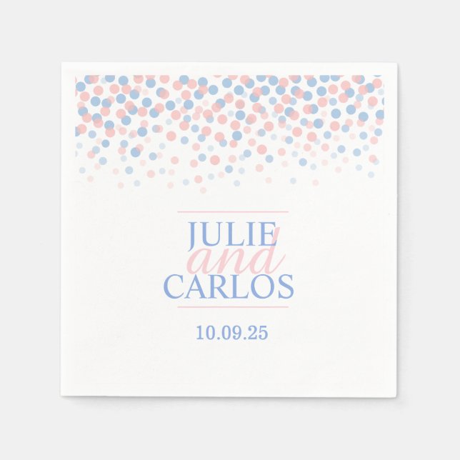 Serviette En Papier Mariage point confetti bleu rose serviettes person (Devant)