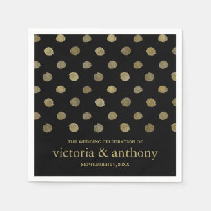 Serviette En Papier Mariage Pois moderne Black & Gold