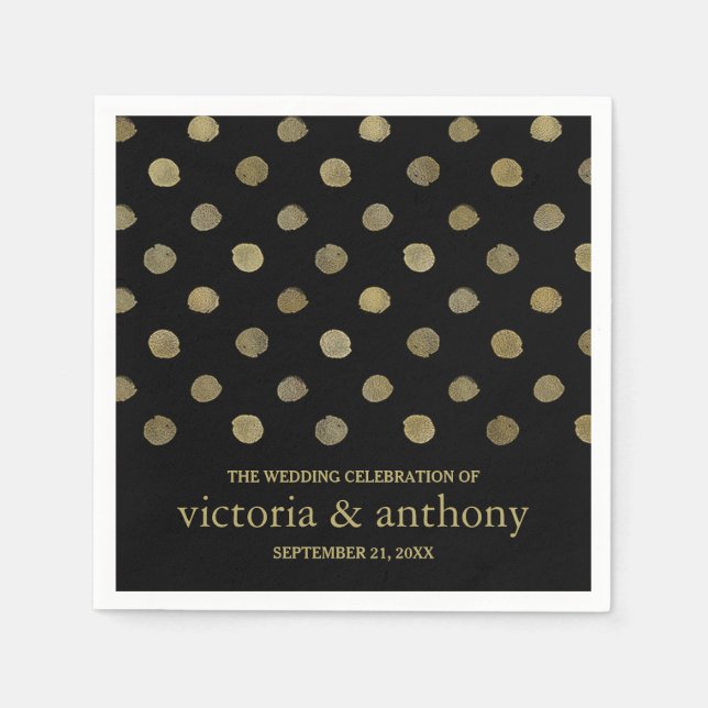 Serviette En Papier Mariage Pois moderne Black & Gold (Devant)