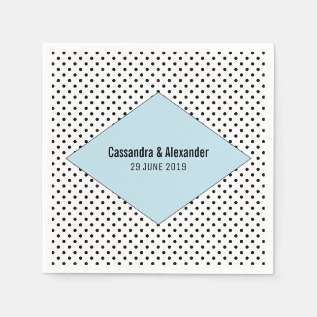 Serviette En Papier Mariage Pois moderne bleu (Devant)