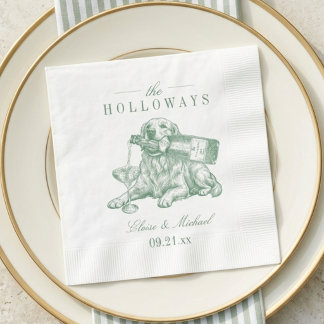 Serviette En Papier Mariage Preppy Vert Sauge Retriever Dore