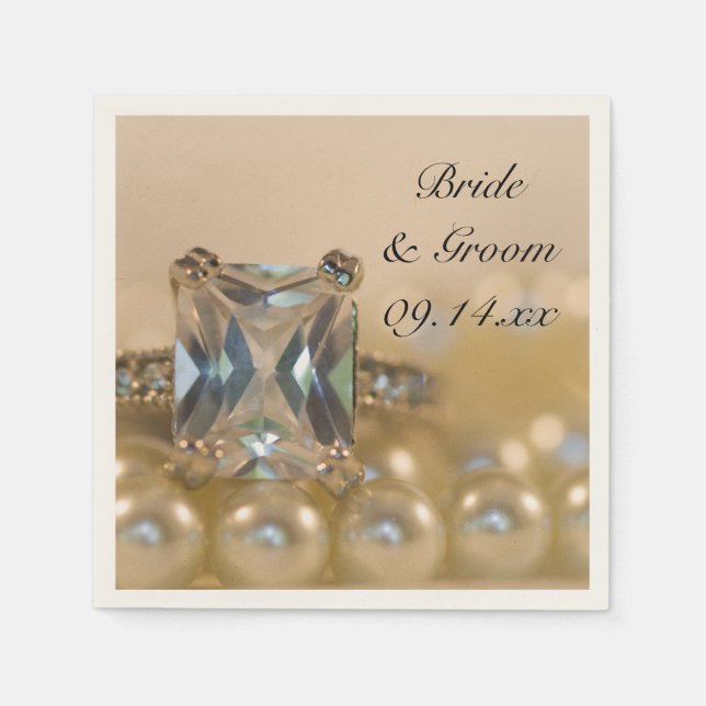 Serviette En Papier Mariage Princess Diamond Ring et White Pearl (Devant)