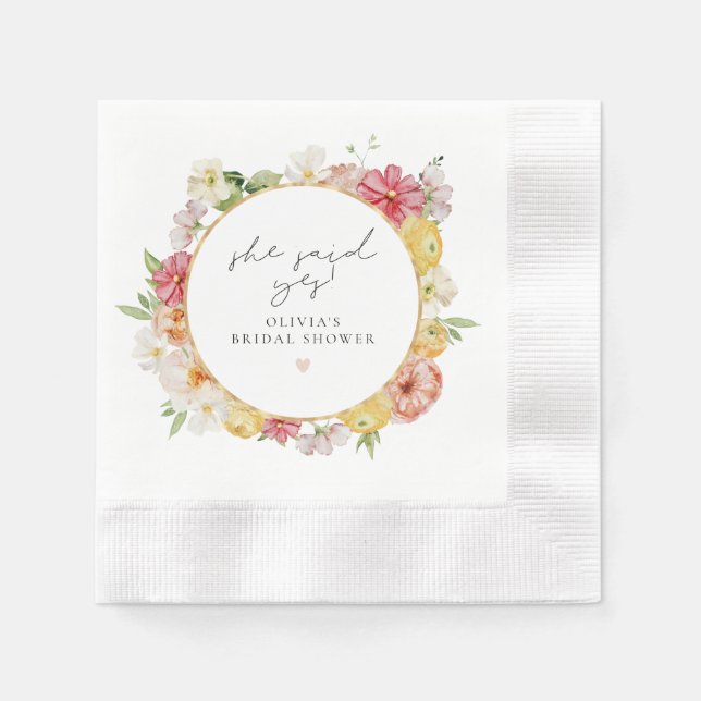 Serviette En Papier Mariage printanier floral pastel rose et pêche (Devant)