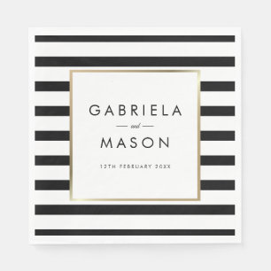 Serviette En Papier Mariage Rayure Classique Faux Or Feuille