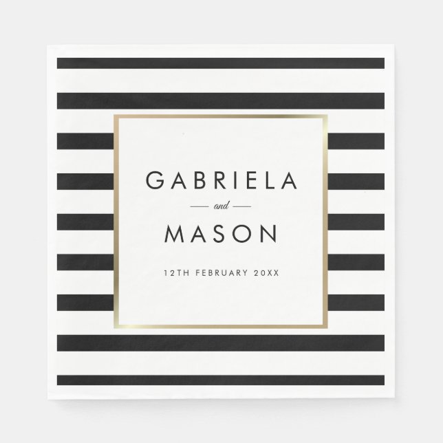 Serviette En Papier Mariage Rayure Classique  | Faux Or Feuille (Devant)