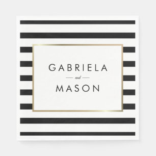 Serviette En Papier Mariage Rayure Classique Faux Papier D'or