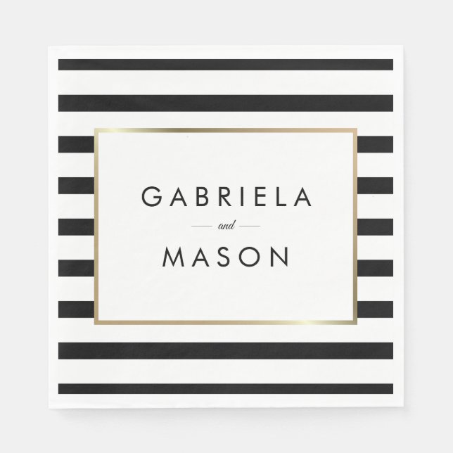 Serviette En Papier Mariage Rayure Classique  | Faux Papier D'or (Devant)