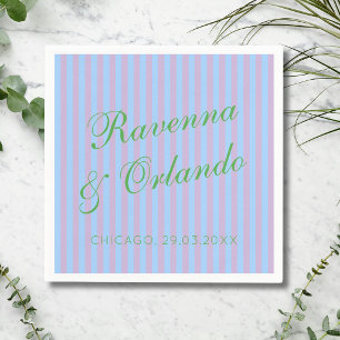 Serviette En Papier Mariage Rayure Rose Bleu Vert Citron Rétro