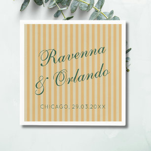 Serviette En Papier Mariage Rayure Vintage Miel Vert Bouteille