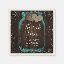 Serviette En Papier Mariage Remerciement Bois Rustique Pot Mason Teint