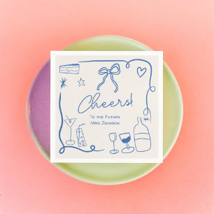 Serviette En Papier Mariage rétro bleu illustration main levée pour un