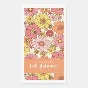 Serviette En Papier Mariage rétro boho rose jaune floral personnalisé