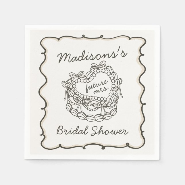 Serviette En Papier Mariage rétro cœur coquette gâteau beige ruban (Devant)
