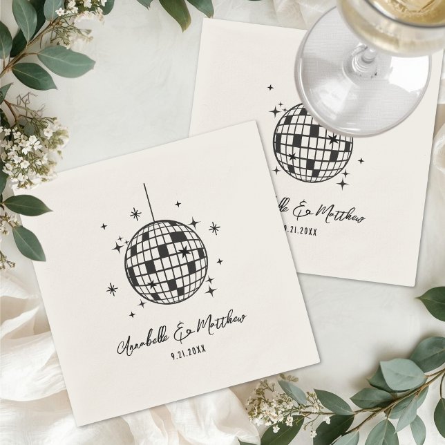Serviette En Papier Mariage Rétro Disco Dessiné à la Main (Hand Drawn Disco Retro Wedding Napkins )