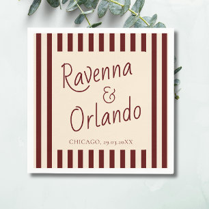 Serviette En Papier Mariage Rétro Minimaliste avec Rayures Bourgogne P