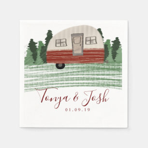 Serviette En Papier Mariage rétro moderne avec caravane camping toile