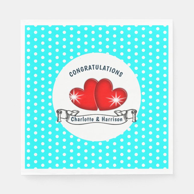 Serviette En Papier Mariage Retro Rockabilly Hearts (Devant)