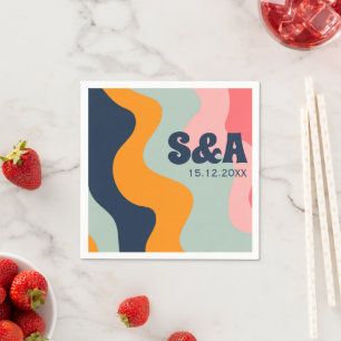 Serviette En Papier Mariage rétro Super Pastel rose bleu orange