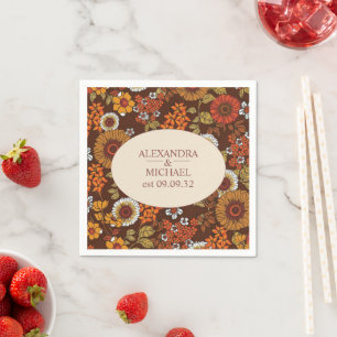 Serviette En Papier Mariage Rétro Vintage Années Soixante Terracotta