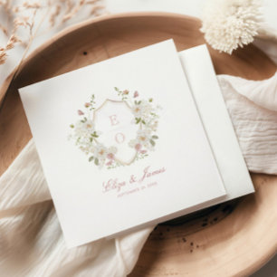 Serviette En Papier Mariage romantique au blush doux et au monogramme 