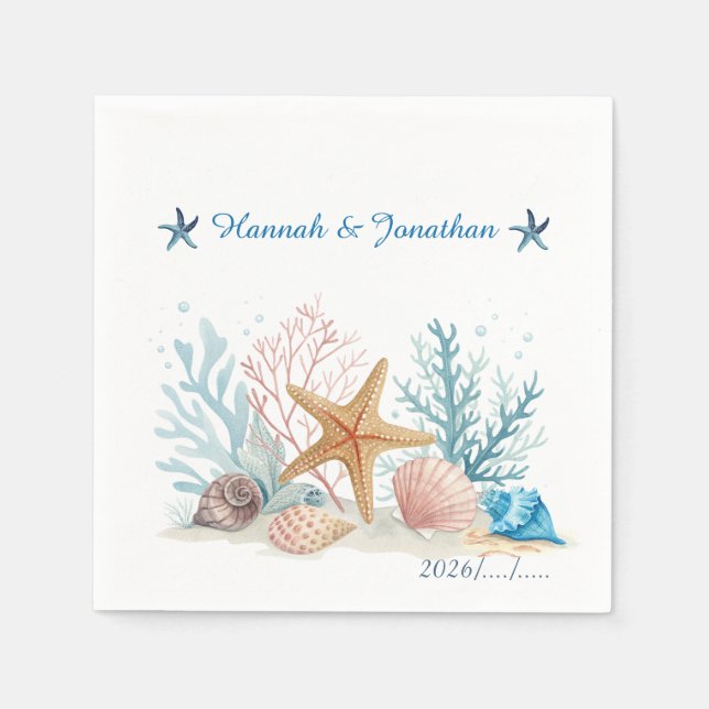 Serviette En Papier Mariage Romantique Côtière Éthérée (Devant)