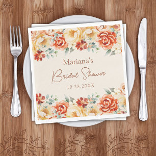 Serviette En Papier Mariage Romantique Floral Beige Rouille Fête de Ma