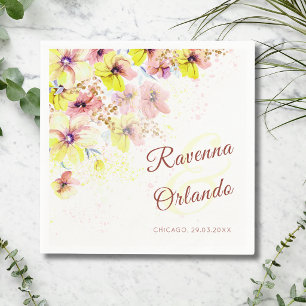 Serviette En Papier Mariage romantique floral pastel Pensée pêche jaun