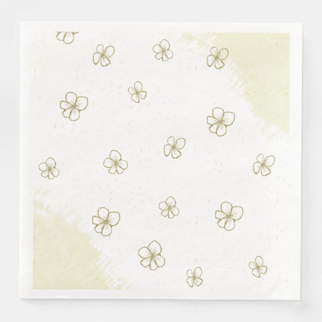 Serviette En Papier mariage romantique parsemé de fleurs d'or (Devant)