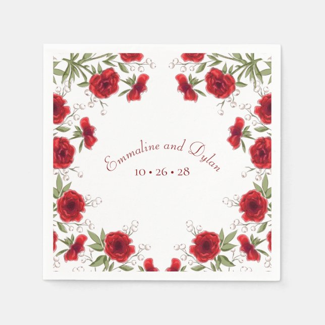 Serviette En Papier Mariage Romantique Rose Rouge (Devant)