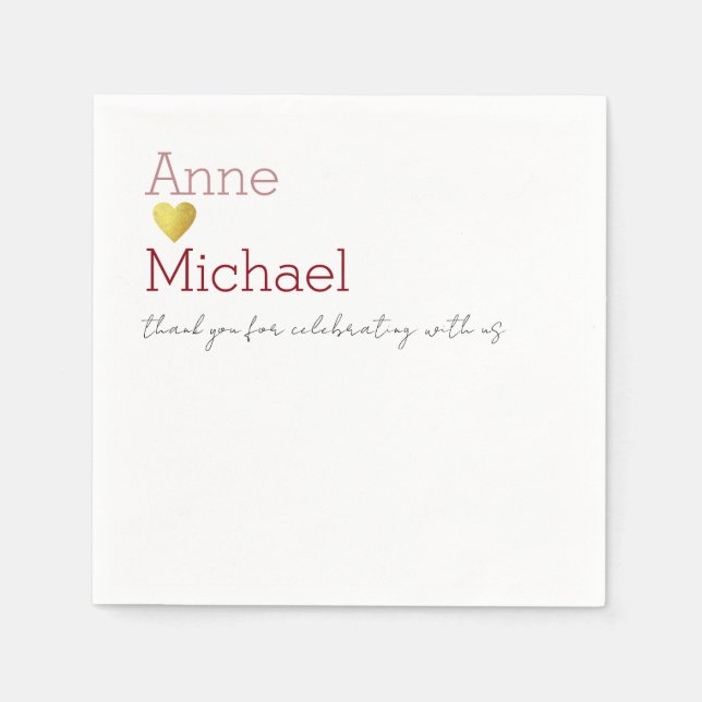 Serviette En Papier Mariage romantique simple serviettes avec nom (Devant)
