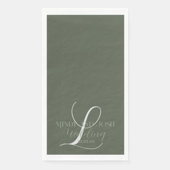 Serviette En Papier Mariage romantique vert sauge initiale écriture  (Devant)