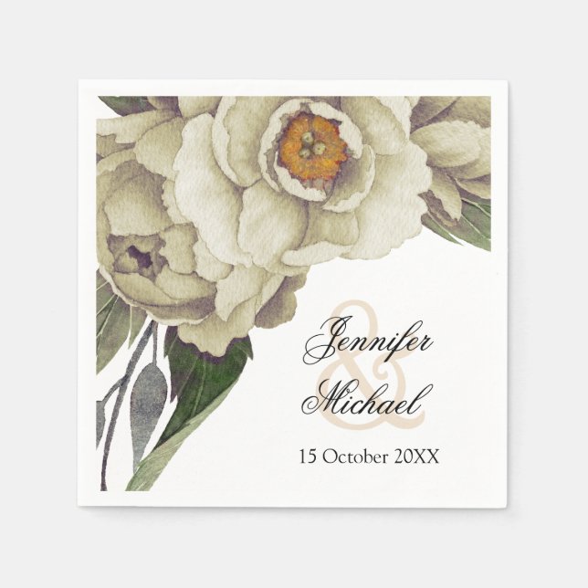 Serviette En Papier Mariage romantique White Peonies (Devant)
