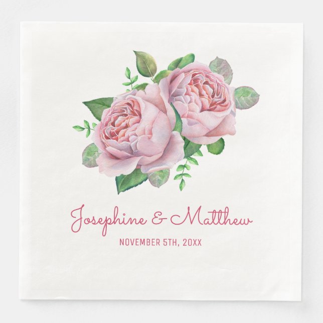 Serviette En Papier Mariage rose (Devant)