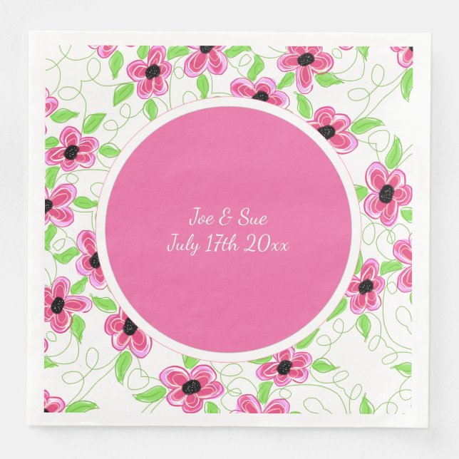 Serviette En Papier Mariage rose (Devant)