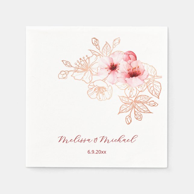 Serviette En Papier Mariage Rose Blanc Fleur de Cerisier (Devant)