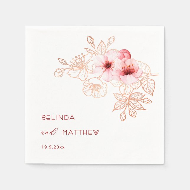 Serviette En Papier Mariage Rose Blanc Fleur de Cerisier (Devant)