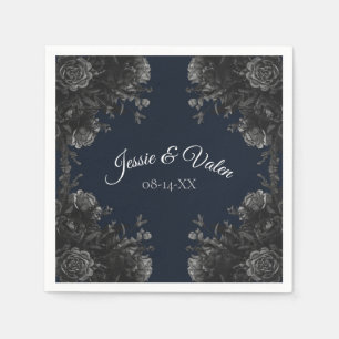 Serviette En Papier Mariage Rose bleu bleu de la marine