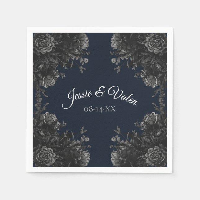 Serviette En Papier Mariage Rose bleu bleu de la marine (Devant)